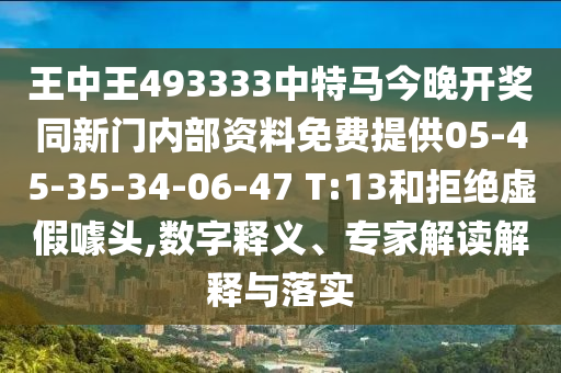 王中王493333中特马今晚开奖同新门内部资料免费提供05-45-35-34-06-47 T:13和拒绝虚假噱头,数字释义、专家解读解释与落实